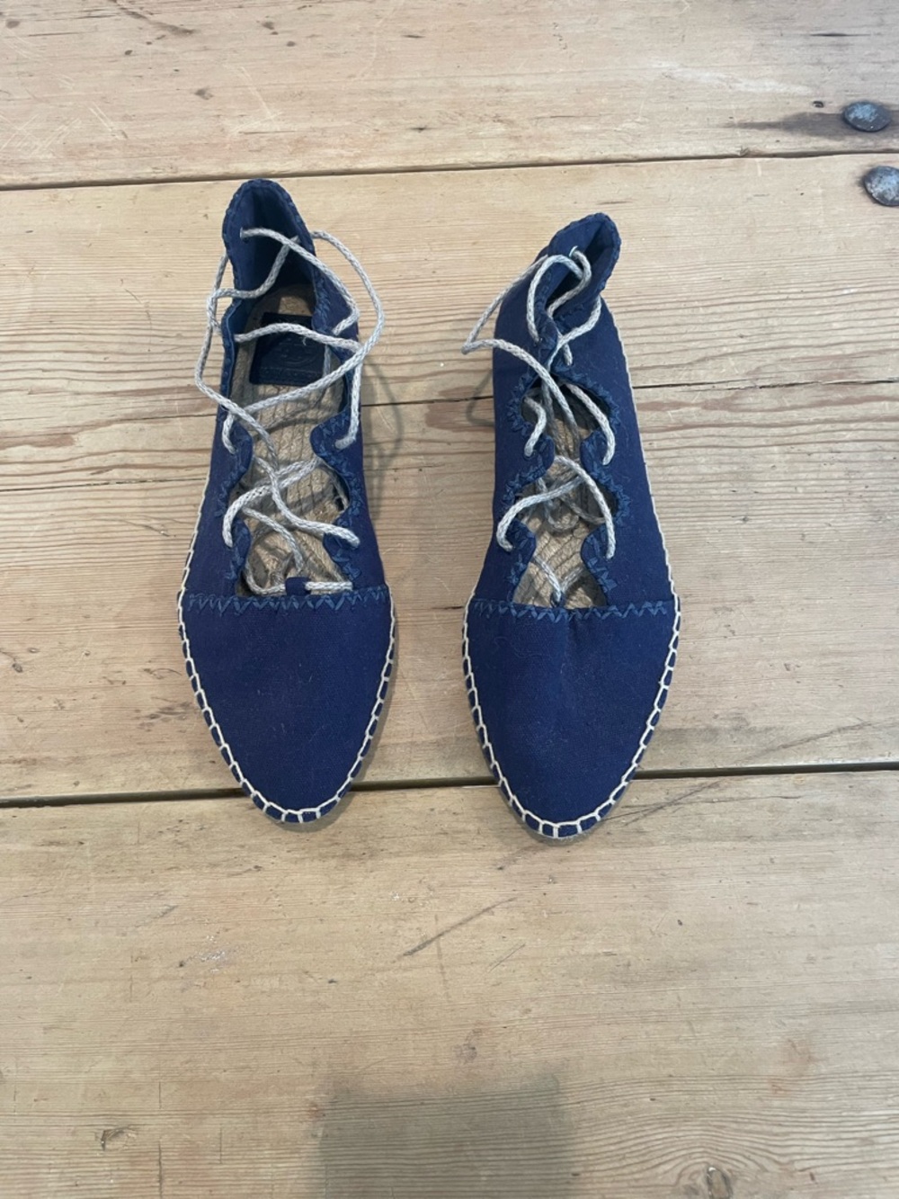 Tory Burch Lace-Up Navy Espadrille Flats 7.5 NWOB